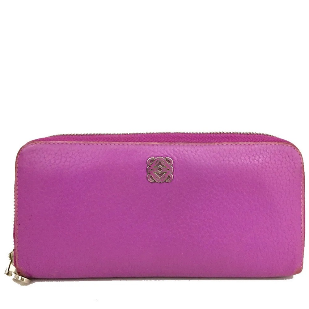 Authentic LOEWE Logo Leather Long Zip Wallet